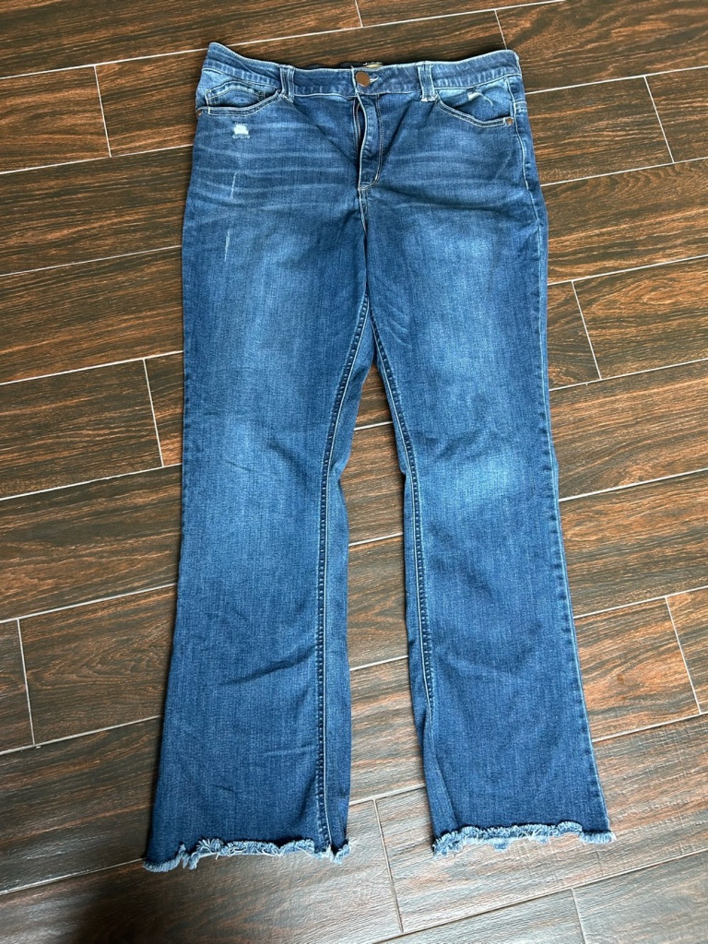Democracy Women's Blue Flare Jeans with Raw Frayed Hem